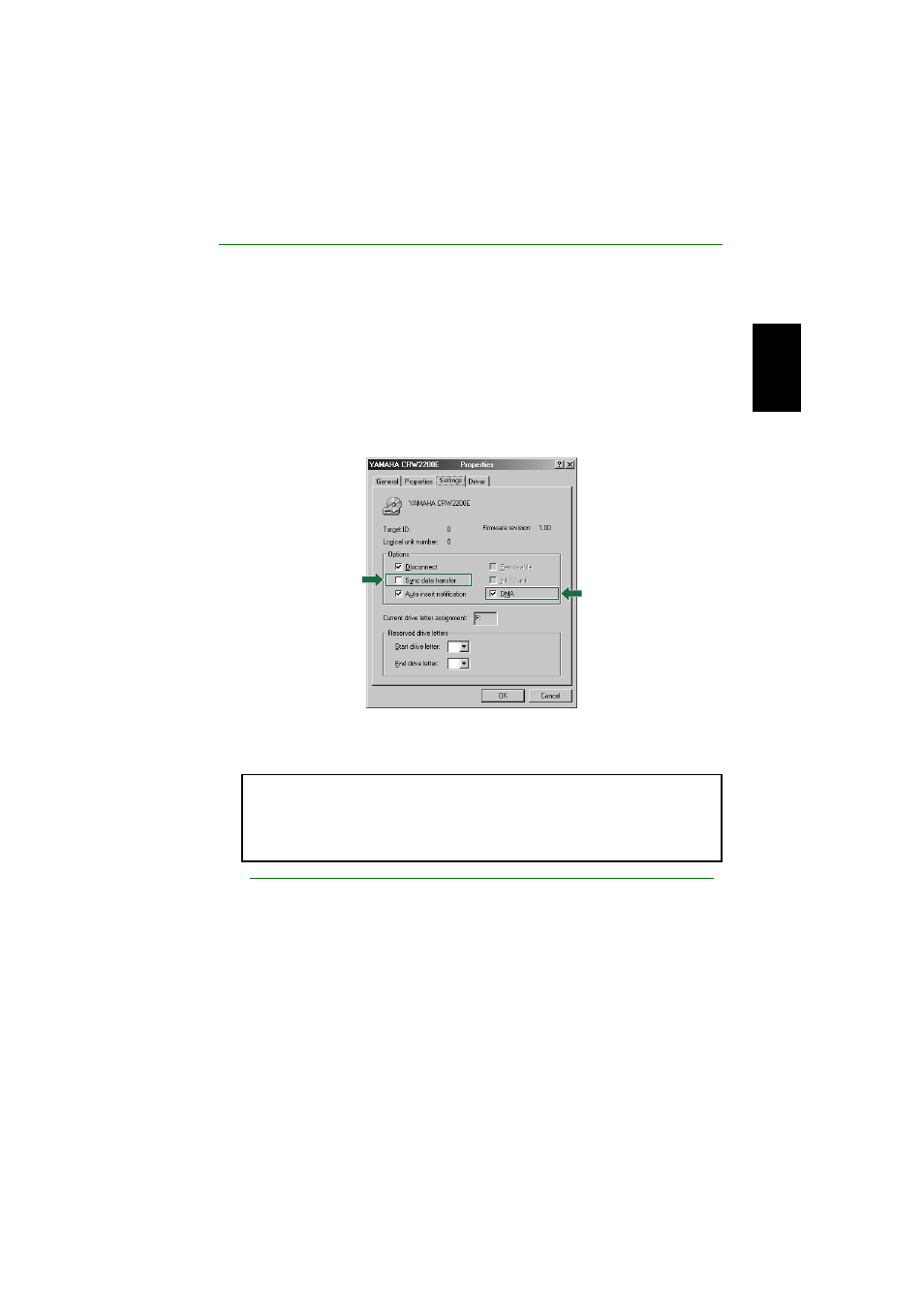 About dma settings (setting of transfer mode) | Yamaha CD Recordable/Rewritable Drive CRW2200 User Manual | Page 34 / 51