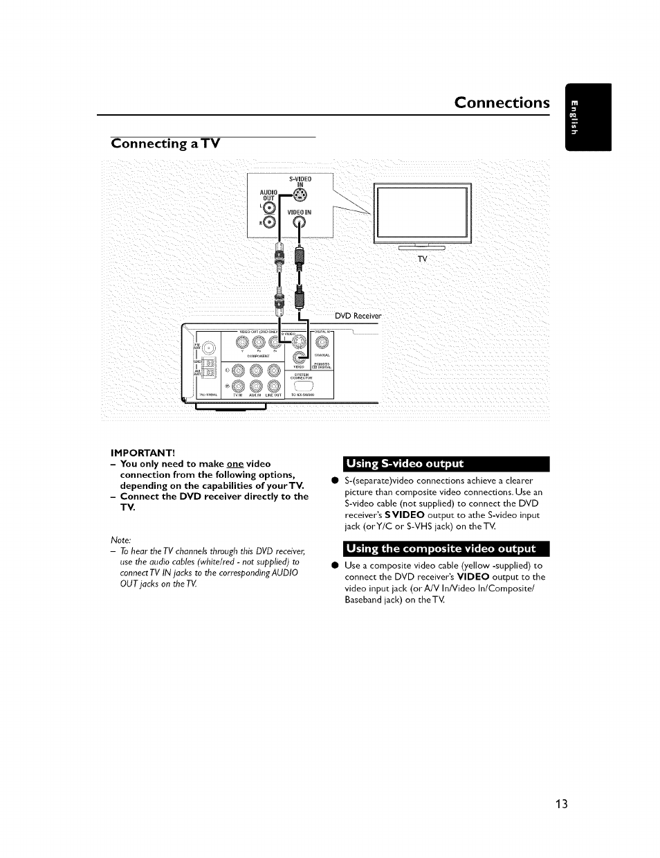 Connecting atv, Using s-video output, Using the composite video output | Using s-video output 3, Connections | Yamaha CINEMASTATION NX-C300 User Manual | Page 17 / 53