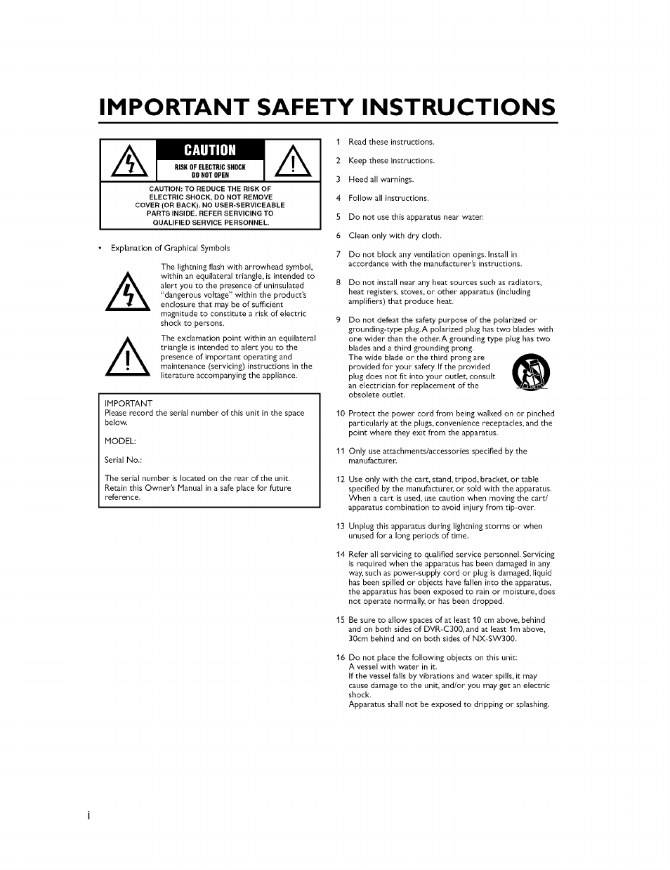 Caution, Important safety instructions | Yamaha CINEMASTATION NX-C300 User Manual | Page 2 / 53