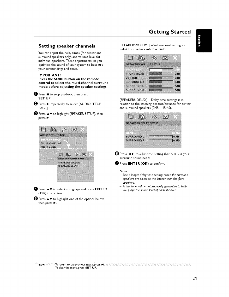 Setting speaker channels, Getting started | Yamaha CINEMASTATION NX-C300 User Manual | Page 25 / 53