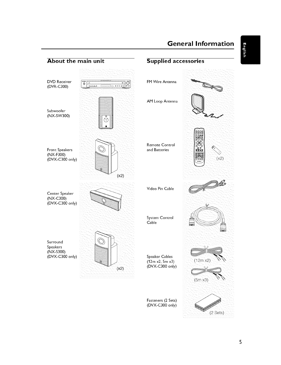 General information, About the main unit, Supplied accessories | About the main unit supplied accessories | Yamaha CINEMASTATION NX-C300 User Manual | Page 9 / 53