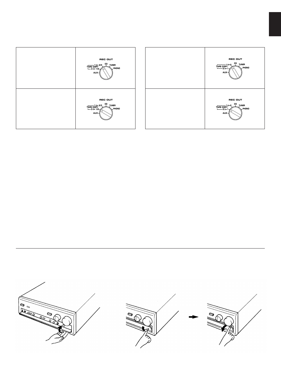 English rec out selector setting on tape dubbing, Ax-1070, Ax-870 | Open/close the control door | Yamaha AX-1070 User Manual | Page 9 / 16