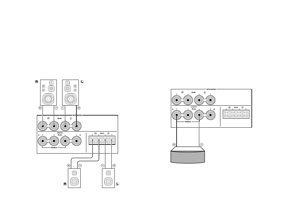 Connecting the center speaker(s) to this unit, For connecting one center speaker | Yamaha DSP -A780 User Manual | Page 15 / 42