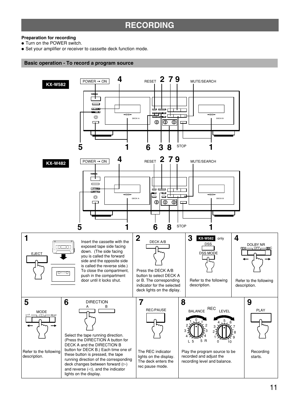 Recording, Basic operation | Yamaha KX W482 User Manual | Page 11 / 20