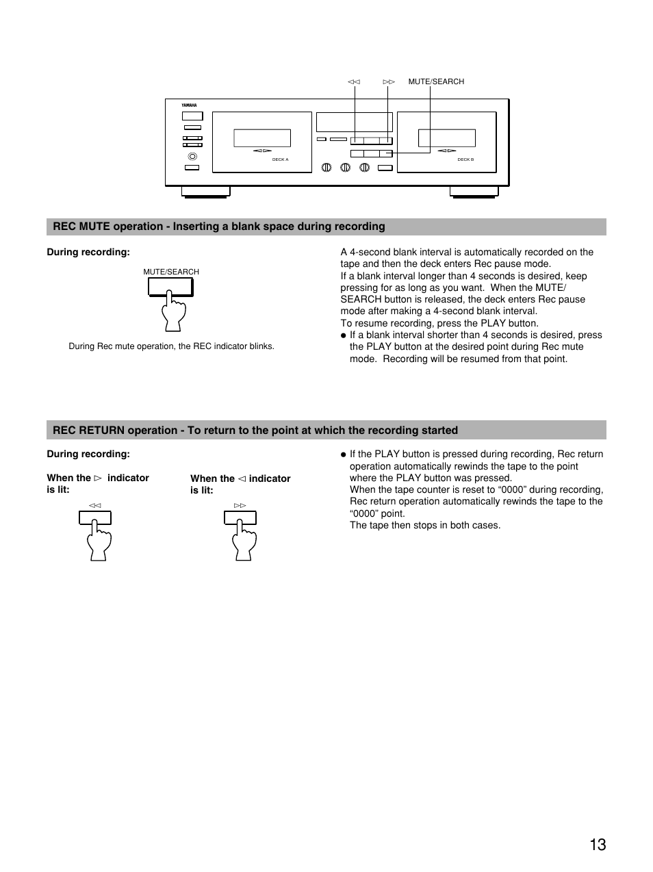 Rec mute operation, Rec return operation | Yamaha KX W482 User Manual | Page 13 / 20