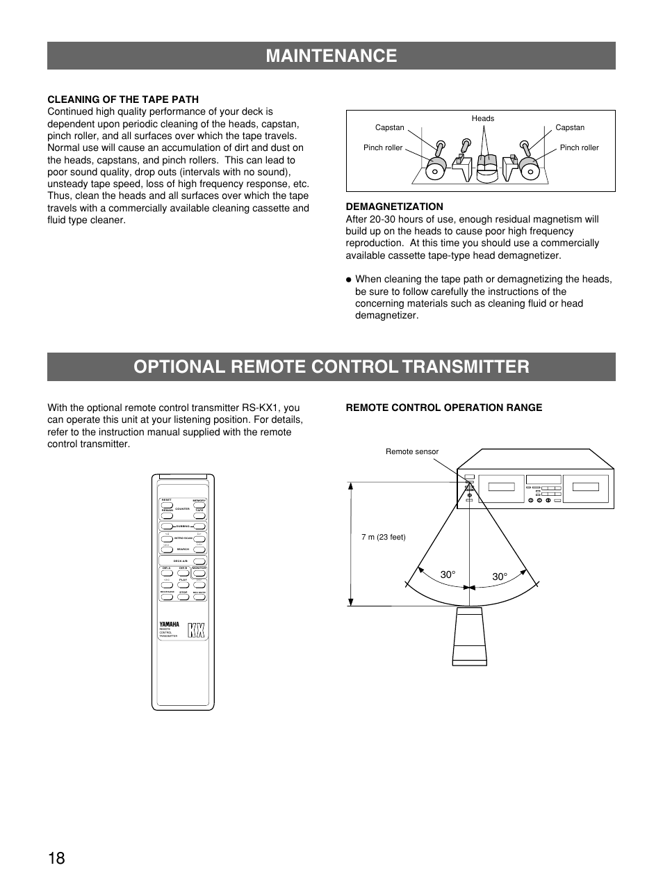 Maintenance, Optional remote control transmitter | Yamaha KX W482 User Manual | Page 18 / 20