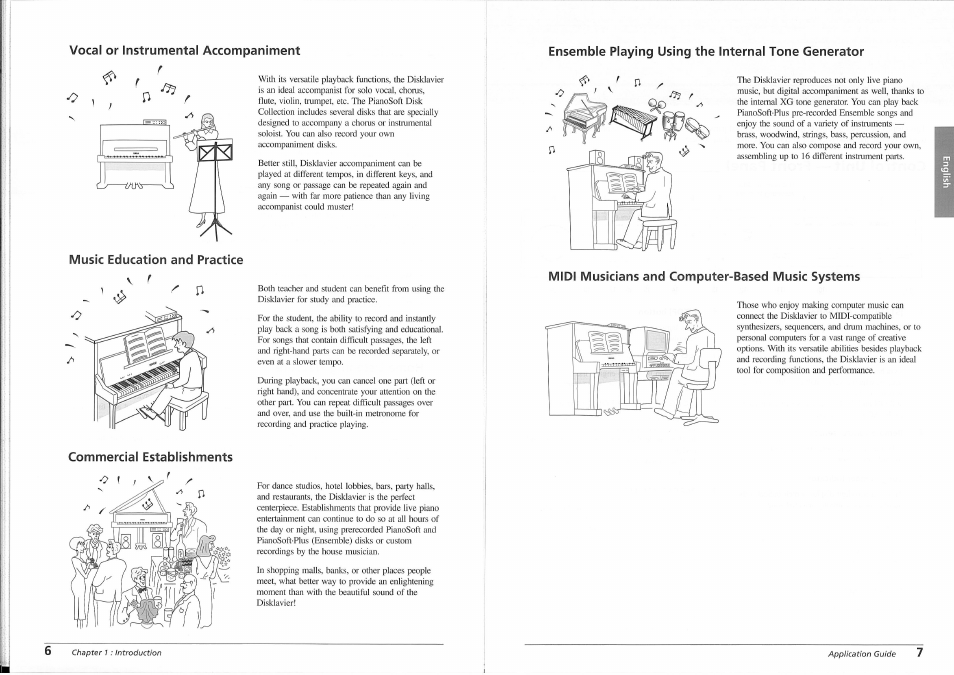 Vocal or instrumental accompaniment, Music education and practice v r, Commercial establishments | Ensemble playing using the internal tone generator, Midi musicians and computer-based music systems, Music education and practice | Yamaha disklavier Mark II XG Series User Manual | Page 10 / 14