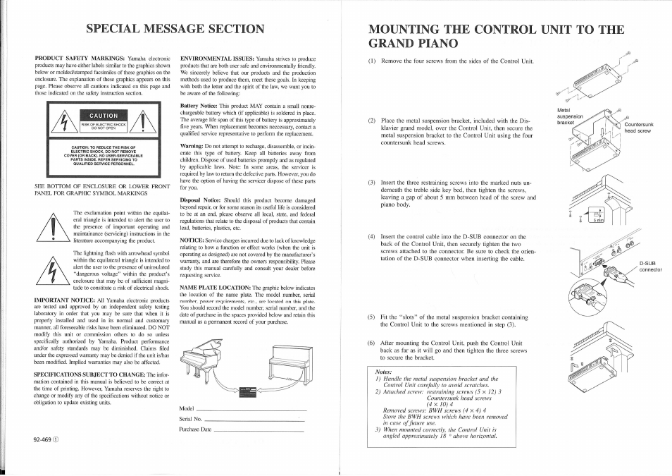 Mounting the control unit to the grand piano | Yamaha disklavier Mark II XG Series User Manual | Page 3 / 14