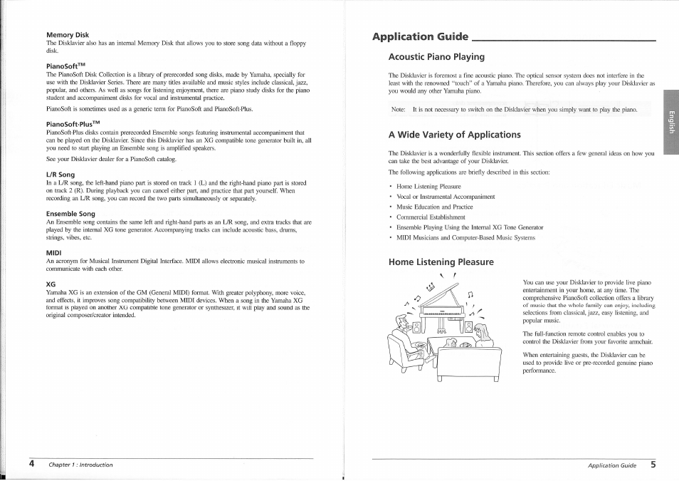 Memory disk, Pianosoft, Pianosoftplus | L/r song, Ensemble song, Midi, Application guide, Acoustic piano playing, A wide variety of applications, Home listening pleasure | Yamaha disklavier Mark II XG Series User Manual | Page 9 / 14