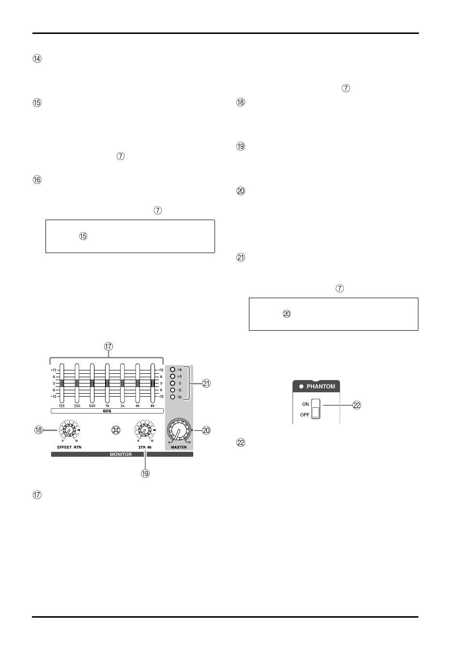 N monitor section, N phantom switch, indicator, Phantom switch, indicator | Yamaha EMX68s User Manual | Page 14 / 34