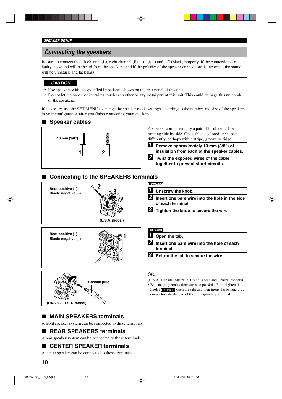 Connecting the speakers | Yamaha RX-V530/RX-V430 User Manual | Page 14 / 67