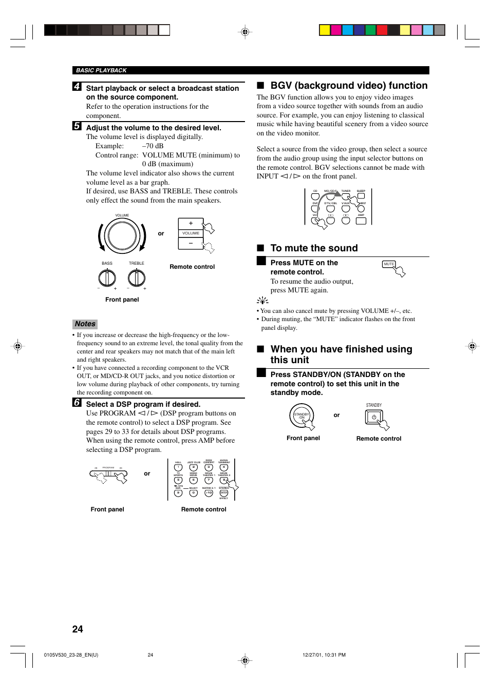 Bgv (background video) function, When you have finished using this unit | Yamaha RX-V530/RX-V430 User Manual | Page 28 / 67