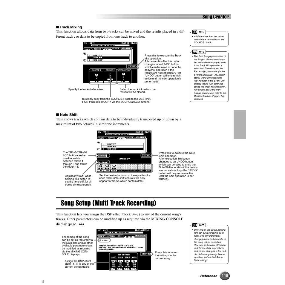 Song setup (multi track recording), Song creator | Yamaha 9000 Pro User Manual | Page 115 / 250