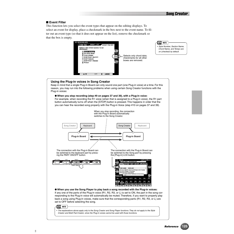 Song creator, Using the plug-in voices in song creator | Yamaha 9000 Pro User Manual | Page 125 / 250