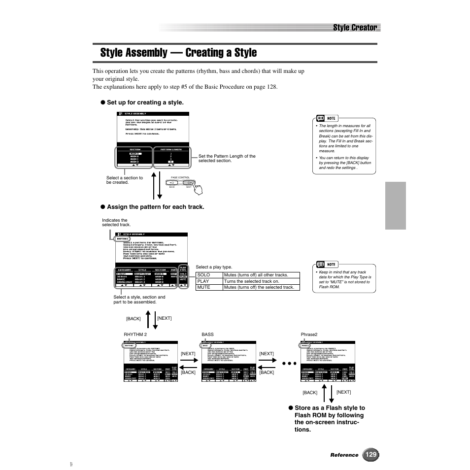 Style assembly — creating a style, Style creator | Yamaha 9000 Pro User Manual | Page 129 / 250