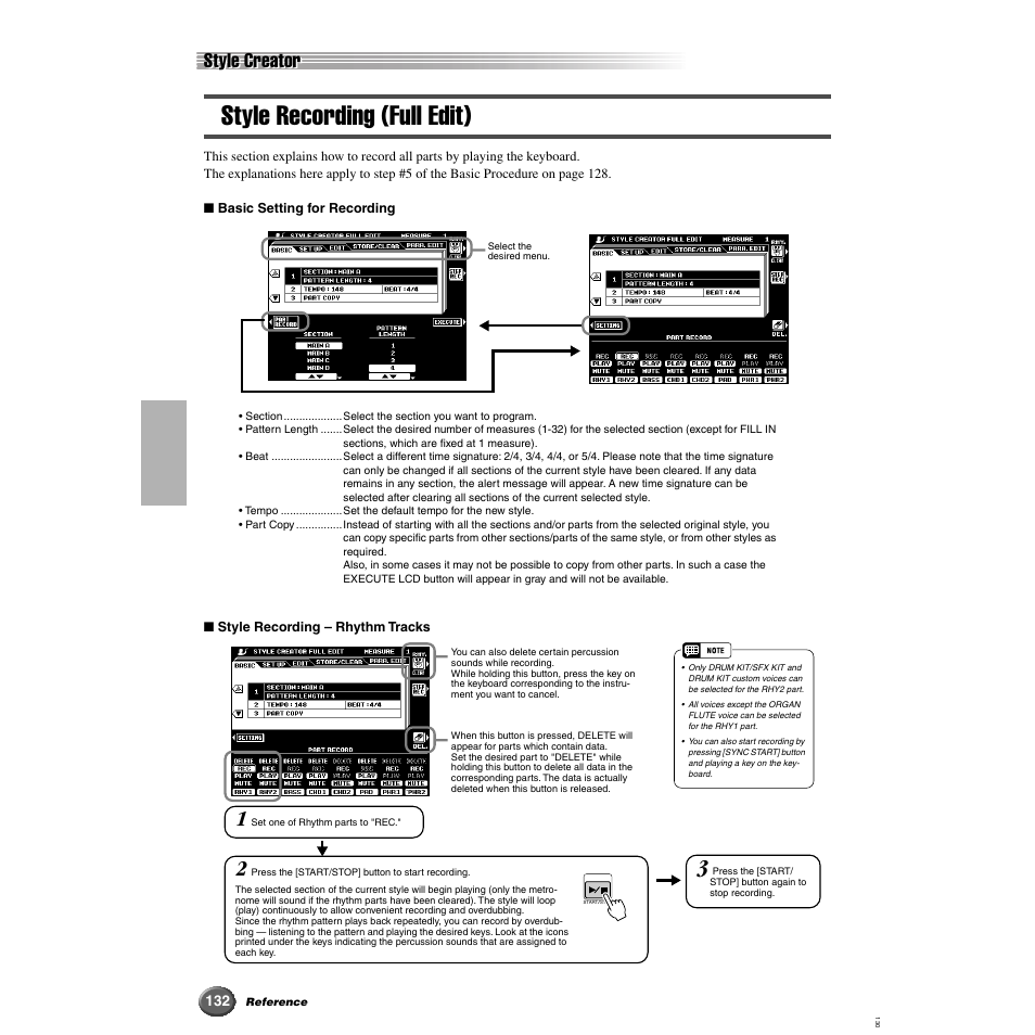 Style recording (full edit), Style creator | Yamaha 9000 Pro User Manual | Page 132 / 250