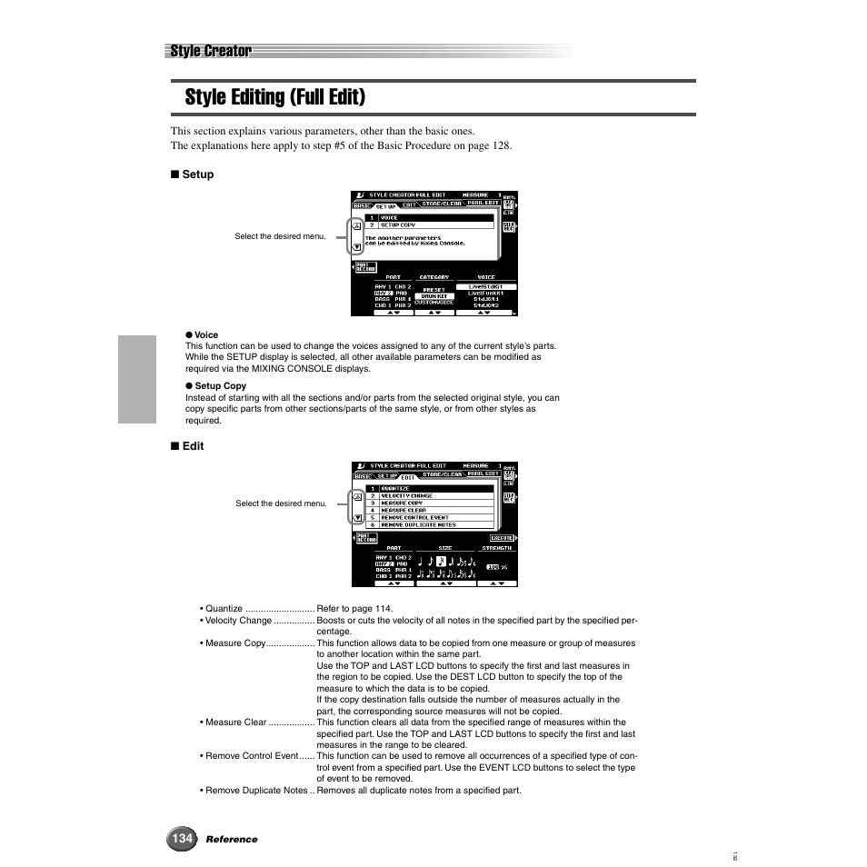 Style editing (full edit), Style creator | Yamaha 9000 Pro User Manual | Page 134 / 250