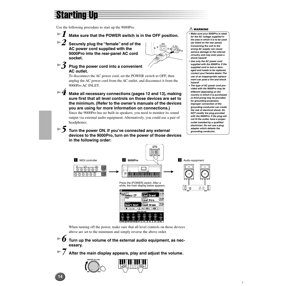 Starting up | Yamaha 9000 Pro User Manual | Page 14 / 250