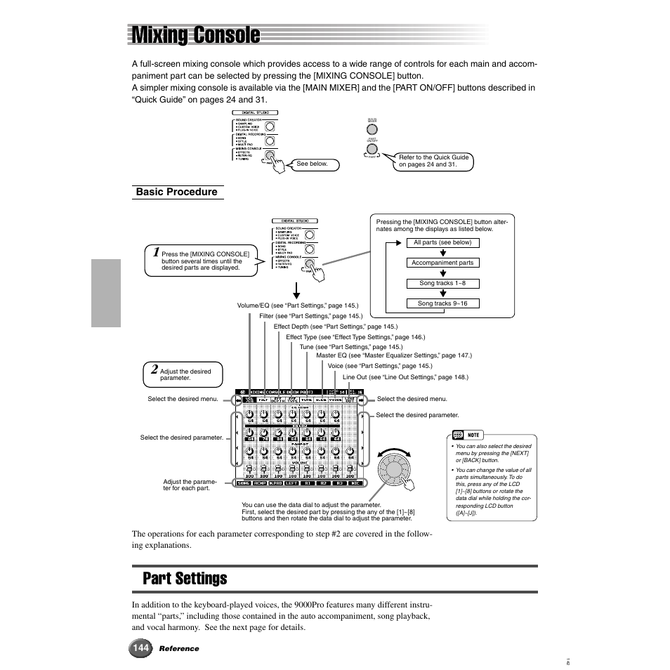 Mixing console, Part settings, Basic procedure | Yamaha 9000 Pro User Manual | Page 144 / 250