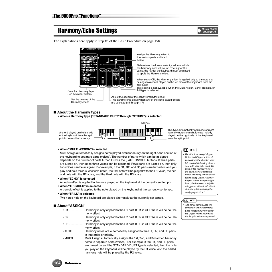 Harmony/echo settings, The 9000pro “functions | Yamaha 9000 Pro User Manual | Page 164 / 250