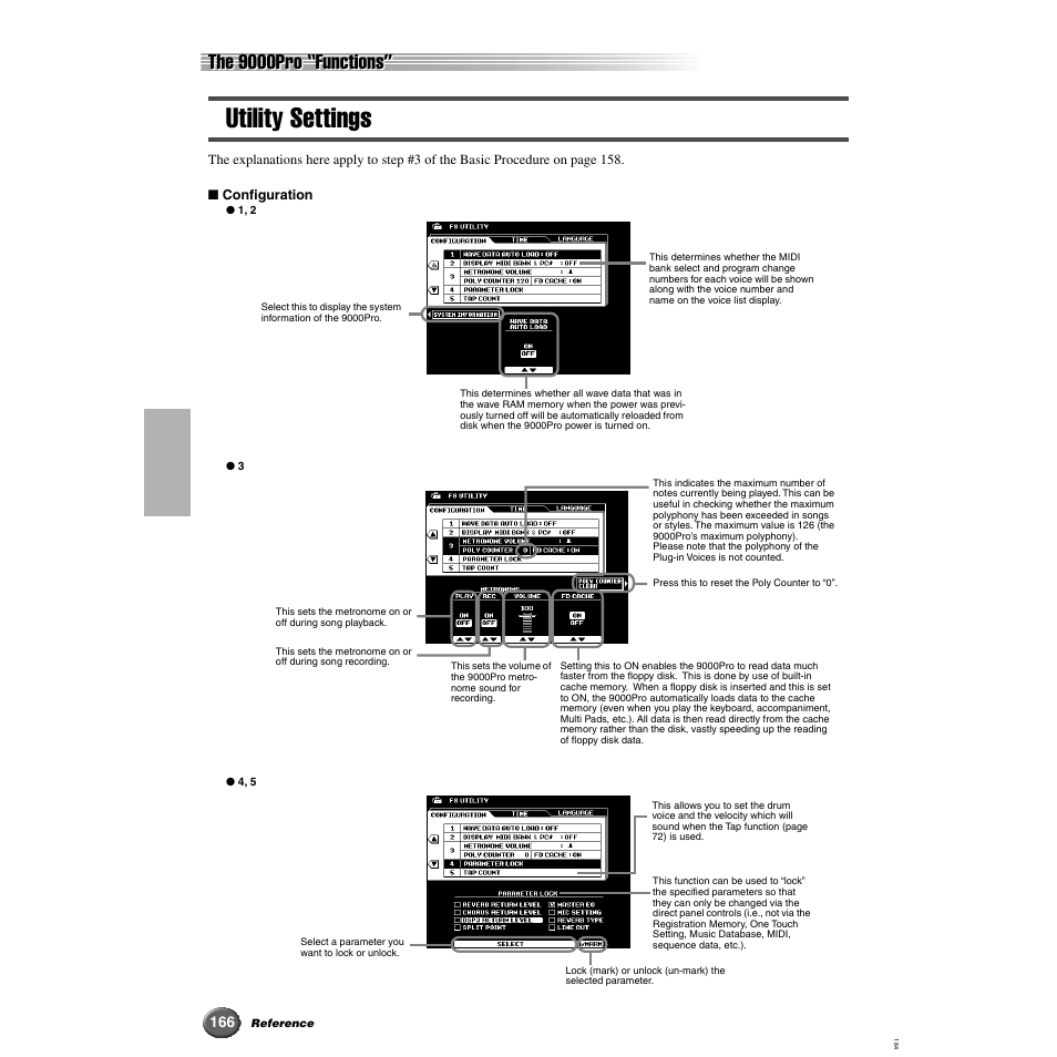 Utility settings, The 9000pro “functions | Yamaha 9000 Pro User Manual | Page 166 / 250