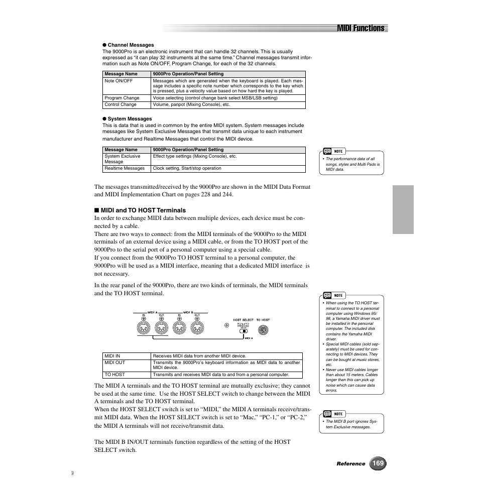 Midi functions | Yamaha 9000 Pro User Manual | Page 169 / 250