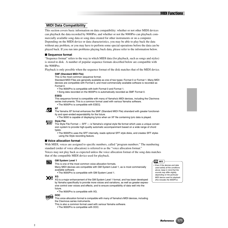 Midi functions | Yamaha 9000 Pro User Manual | Page 171 / 250