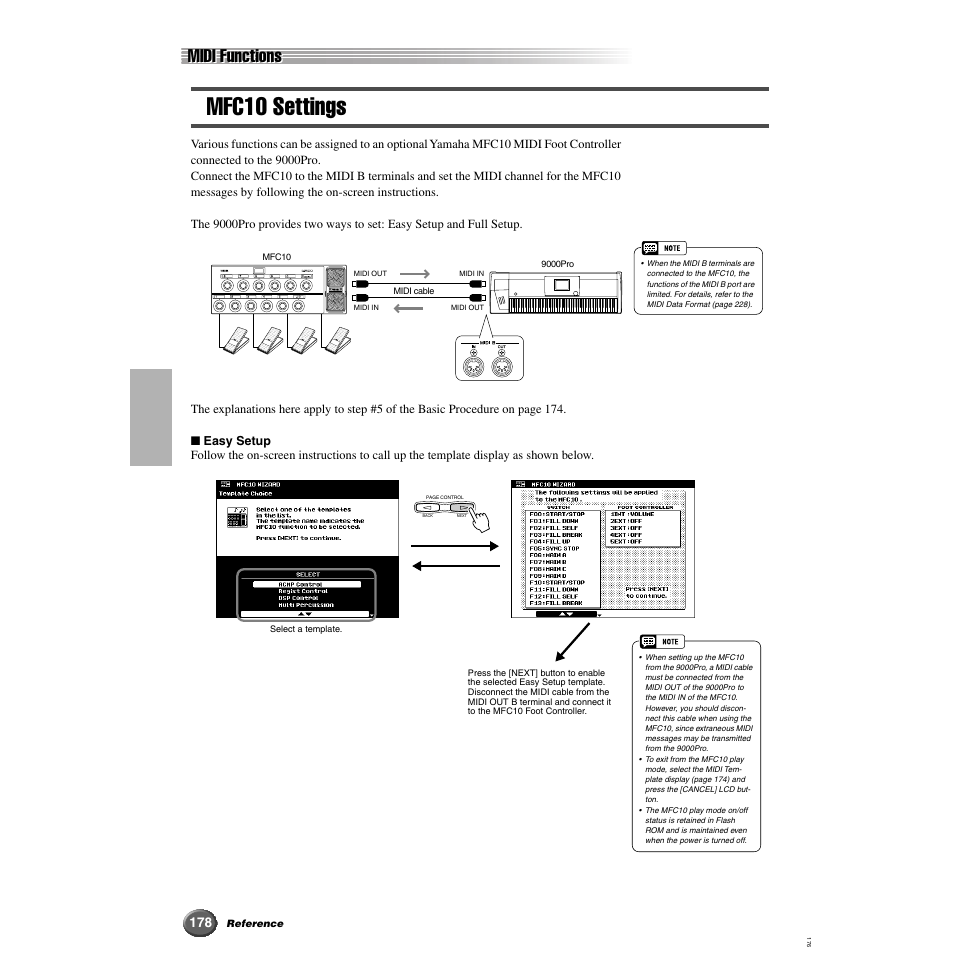 Mfc10 settings, Midi functions | Yamaha 9000 Pro User Manual | Page 178 / 250