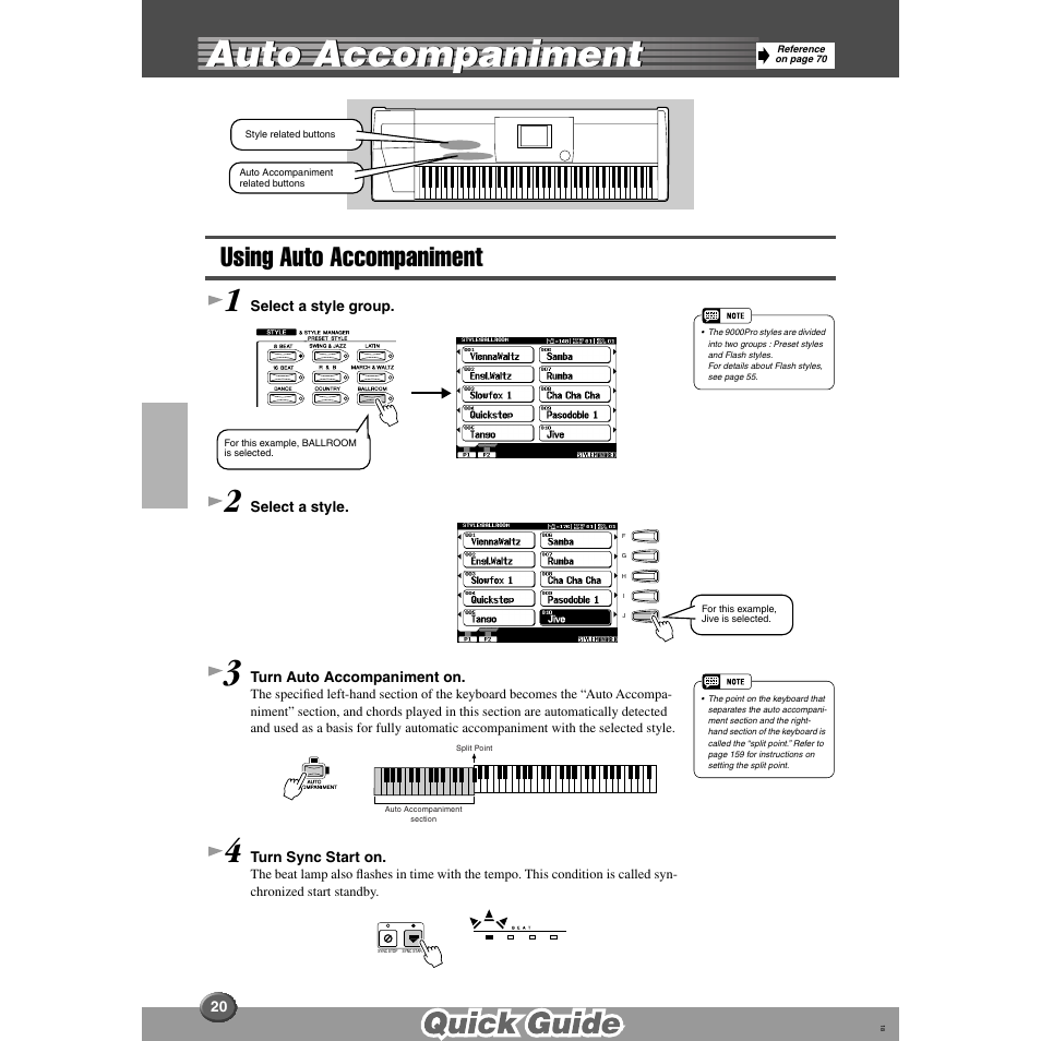 Auto accompaniment, Using auto accompaniment | Yamaha 9000 Pro User Manual | Page 20 / 250