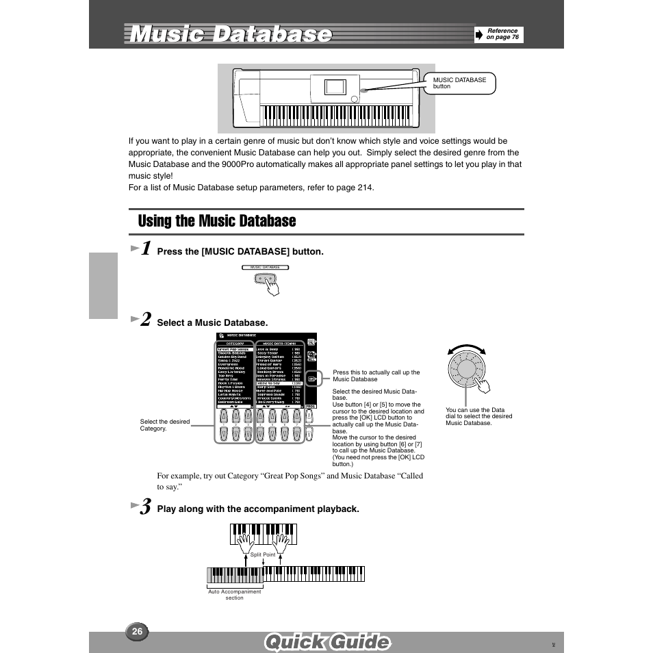 Music database, Using the music database | Yamaha 9000 Pro User Manual | Page 26 / 250
