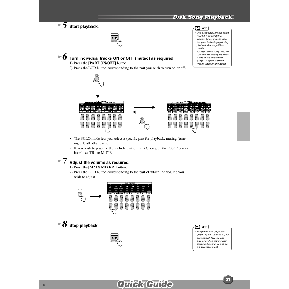 Disk song playback, Start playback, Adjust the volume as required | Stop playback | Yamaha 9000 Pro User Manual | Page 31 / 250