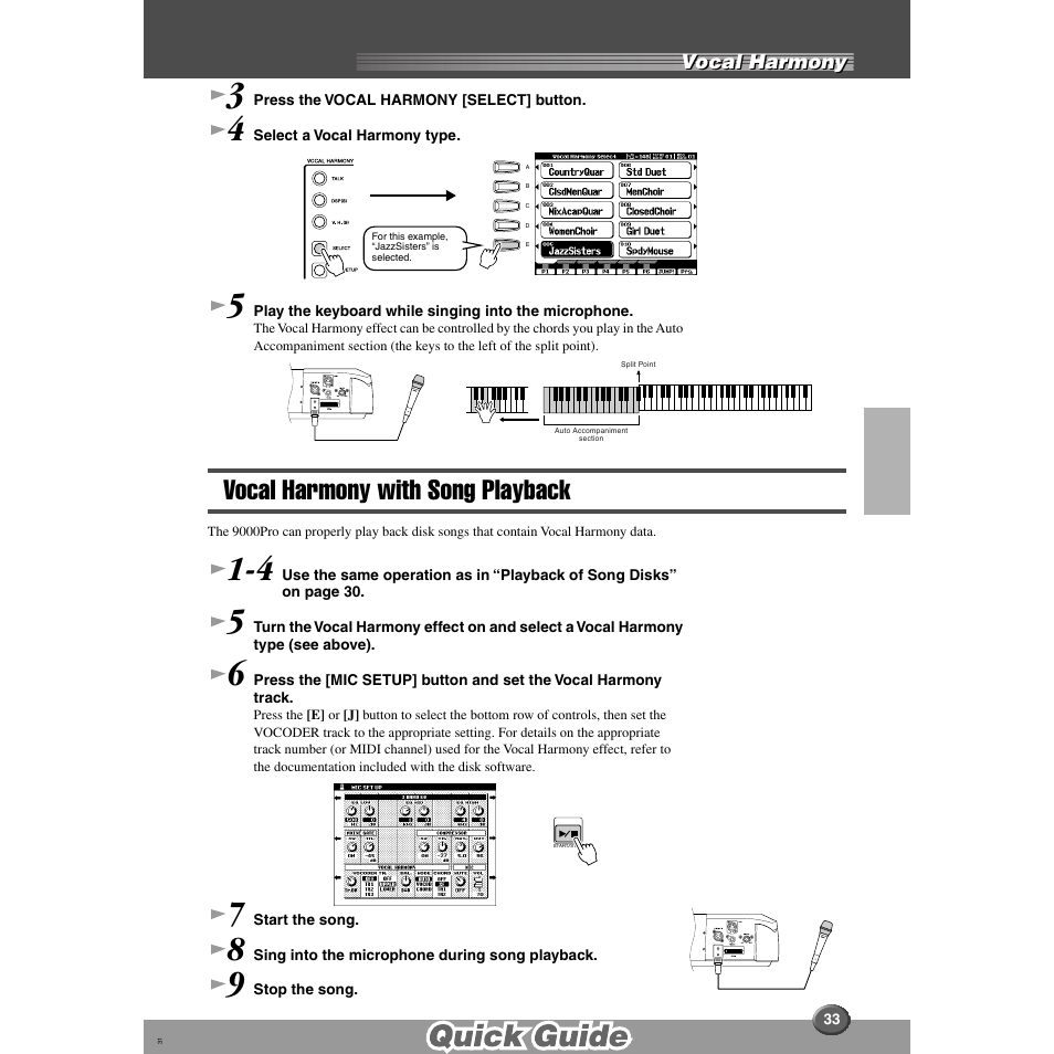 Vocal harmony with song playback | Yamaha 9000 Pro User Manual | Page 33 / 250