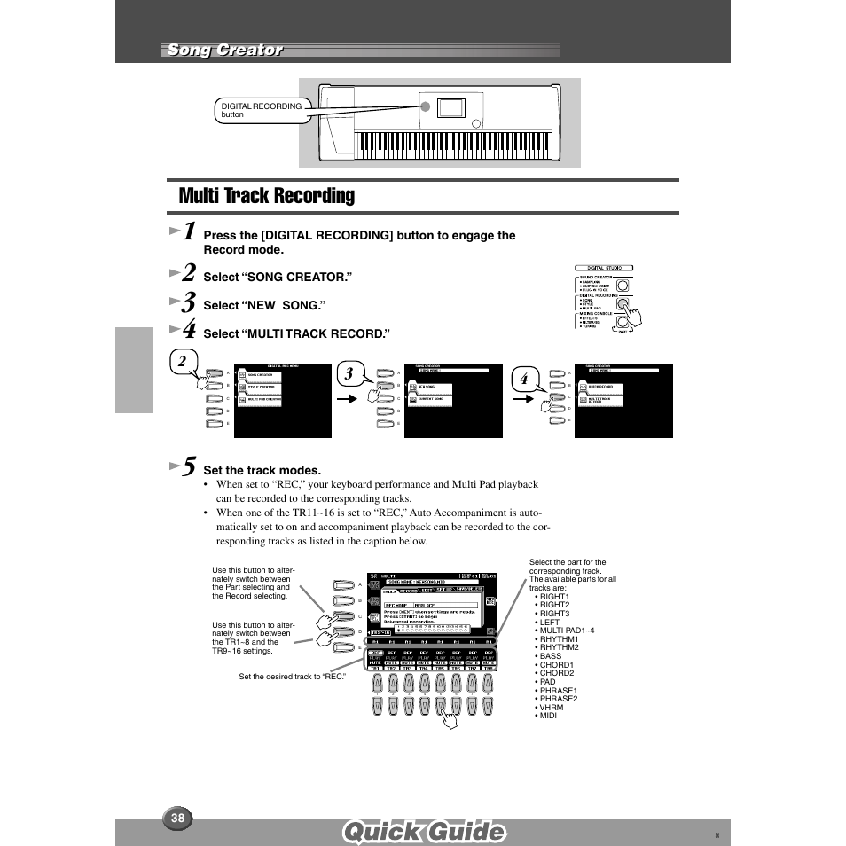 Multi track recording, Song creator | Yamaha 9000 Pro User Manual | Page 38 / 250