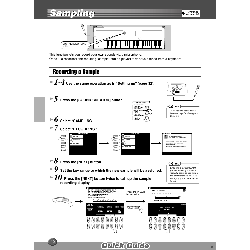 Sampling, Recording a sample | Yamaha 9000 Pro User Manual | Page 40 / 250