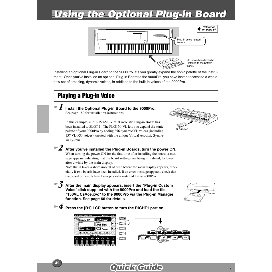 Using the optional plug-in board, Playing a plug-in voice | Yamaha 9000 Pro User Manual | Page 42 / 250