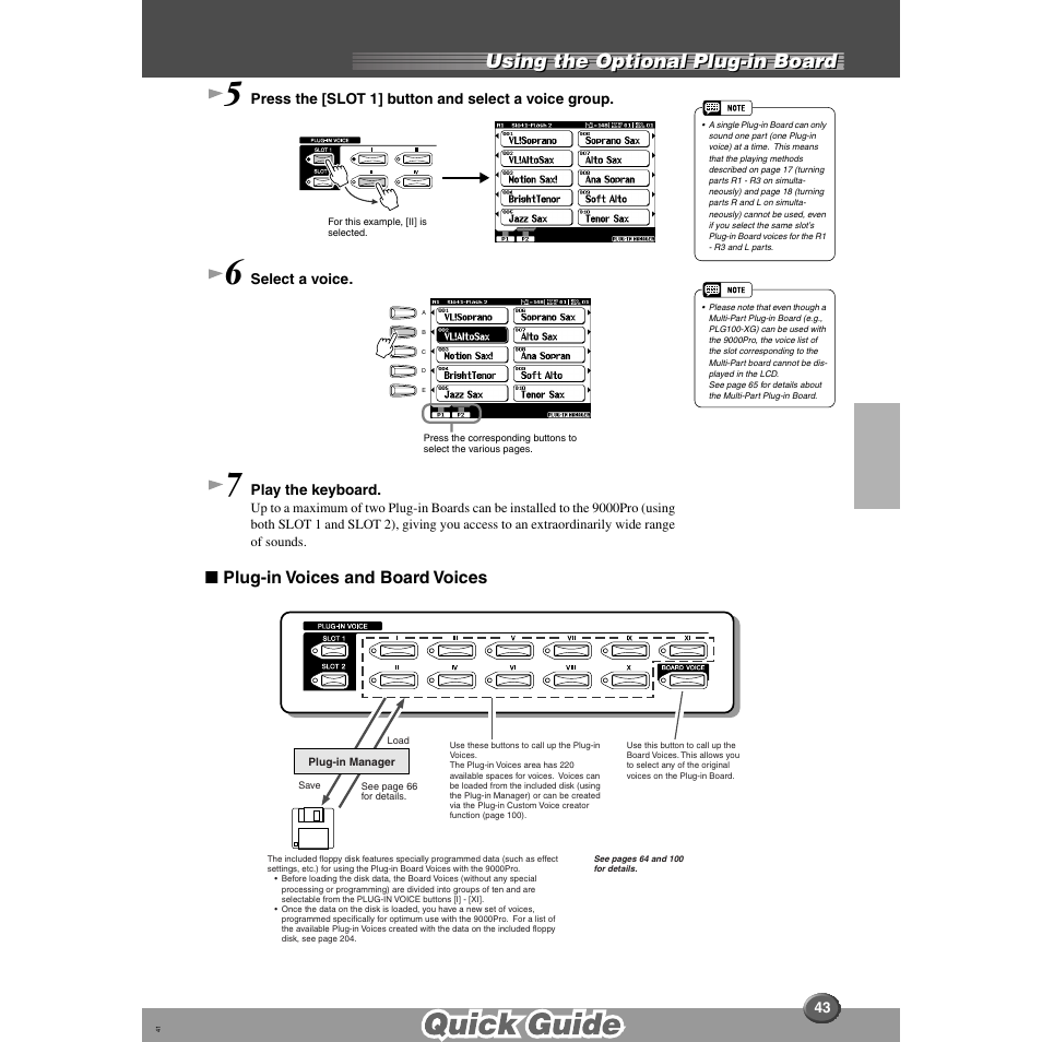 Using the optional plug-in board, Plug-in voices and board voices | Yamaha 9000 Pro User Manual | Page 43 / 250