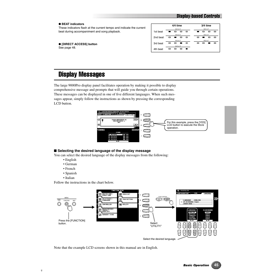 Display messages, Display-based controls | Yamaha 9000 Pro User Manual | Page 45 / 250