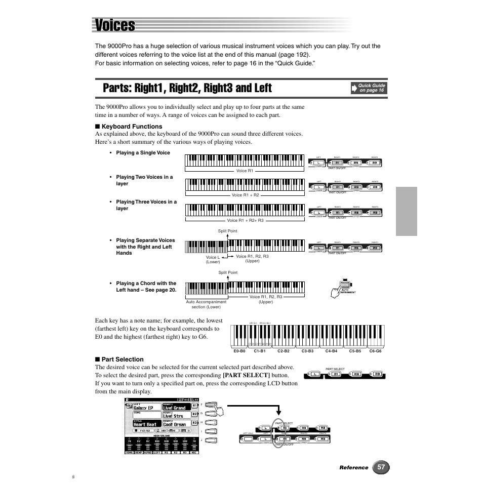 Voices, Parts: right1, right2, right3 and left | Yamaha 9000 Pro User Manual | Page 57 / 250