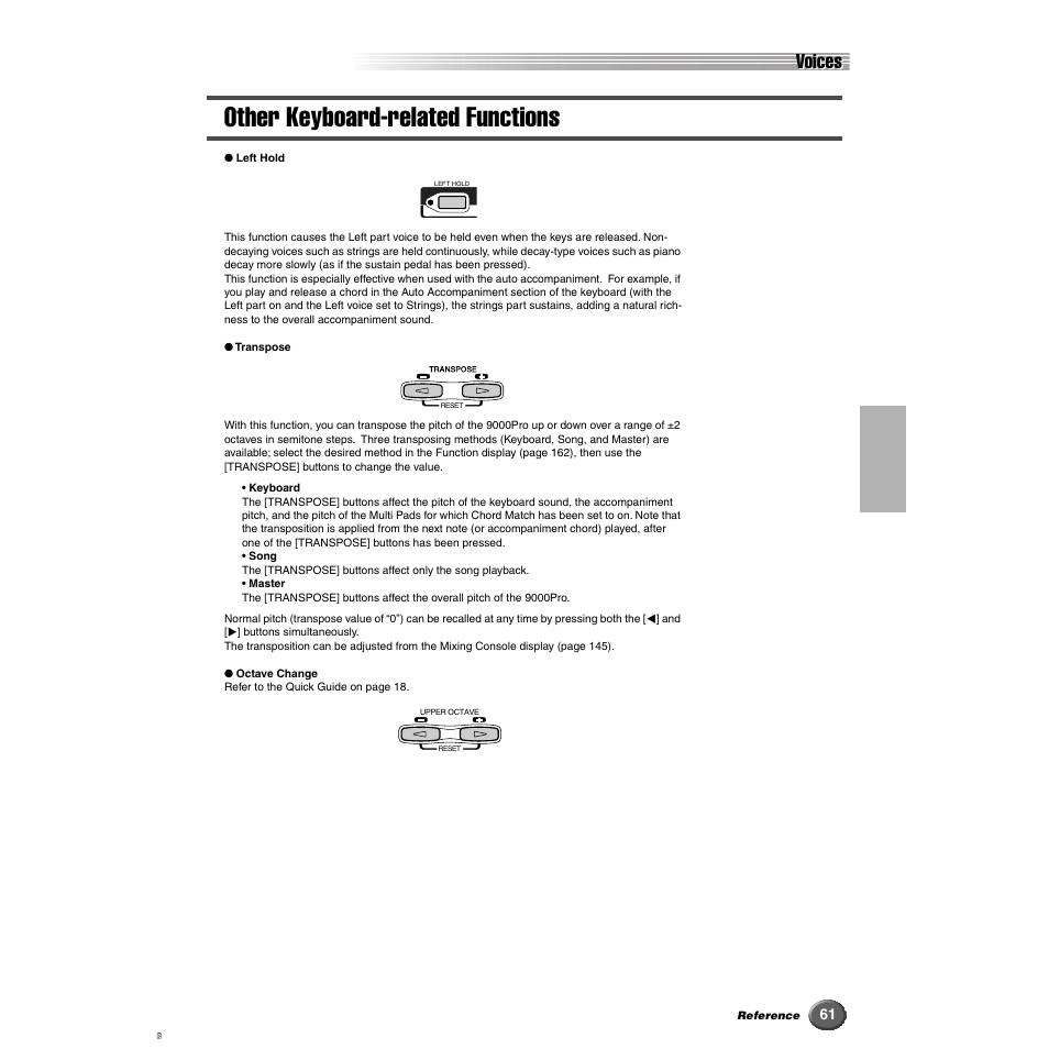Other keyboard-related functions, Voices | Yamaha 9000 Pro User Manual | Page 61 / 250