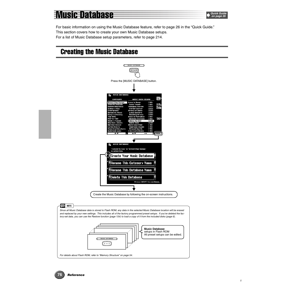 Music database, Creating the music database | Yamaha 9000 Pro User Manual | Page 76 / 250
