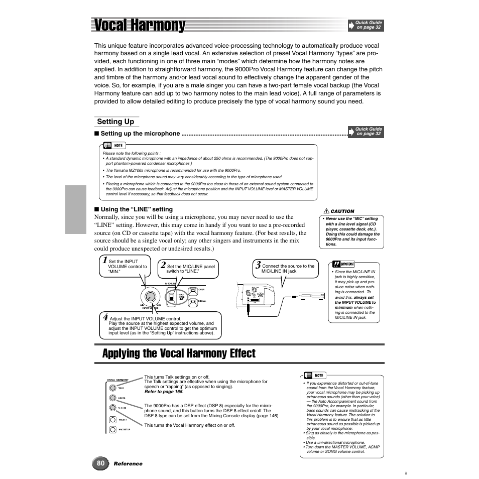 Vocal harmony, Applying the vocal harmony effect | Yamaha 9000 Pro User Manual | Page 80 / 250