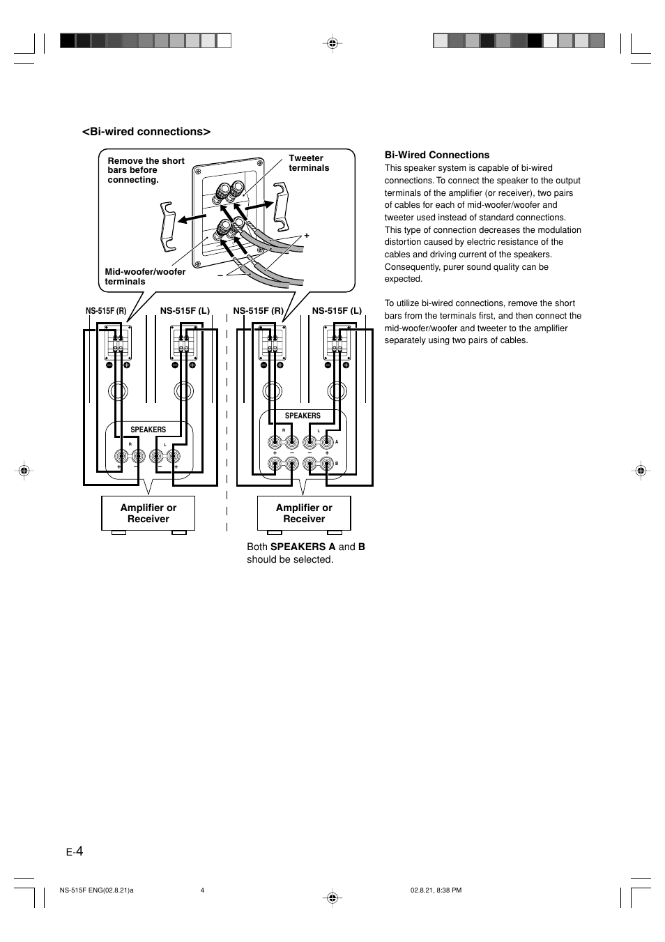 Bi-wired connections | Yamaha NS-515F User Manual | Page 4 / 6