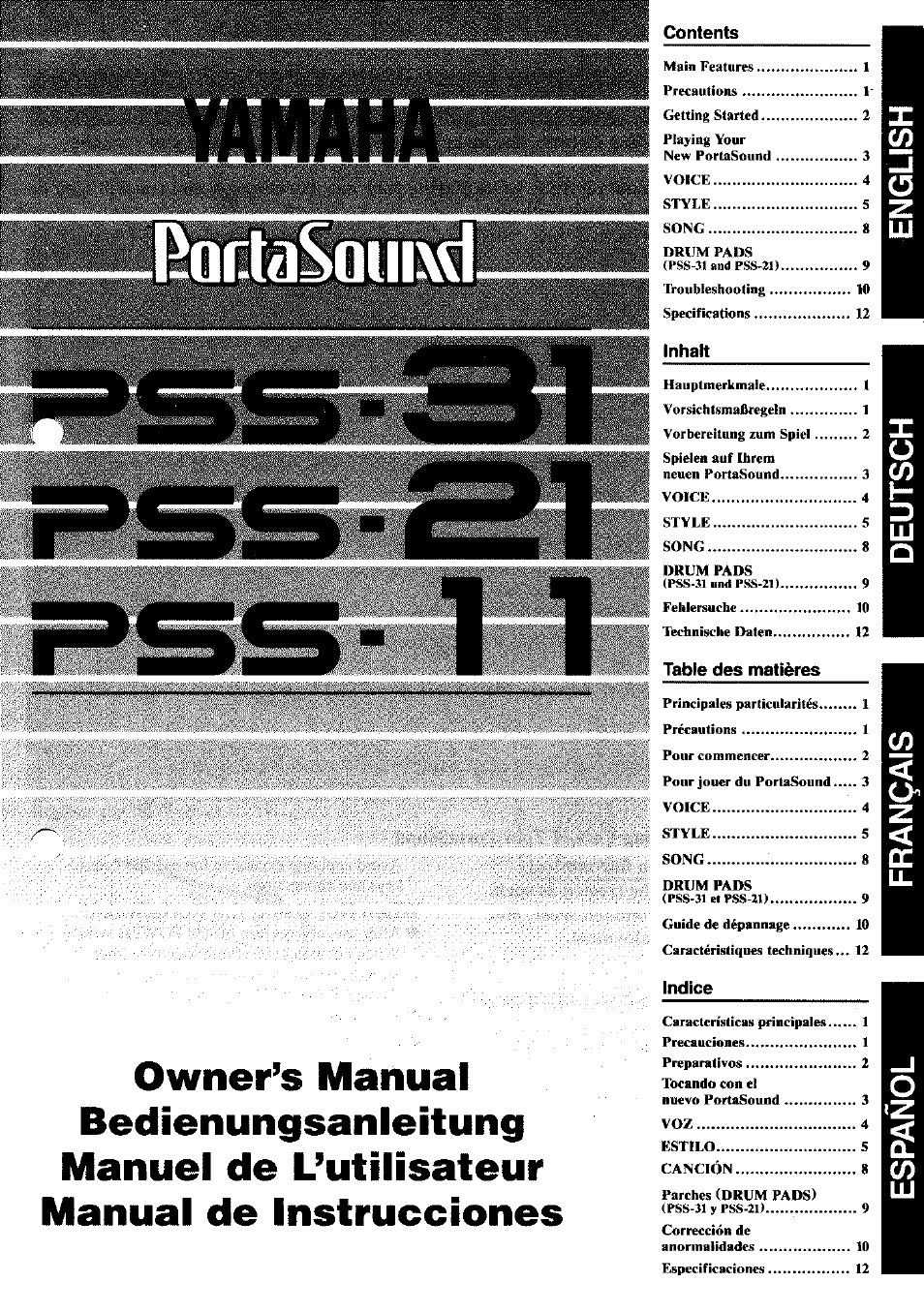 Yamaha PortaSound PSS-21 User Manual | 14 pages