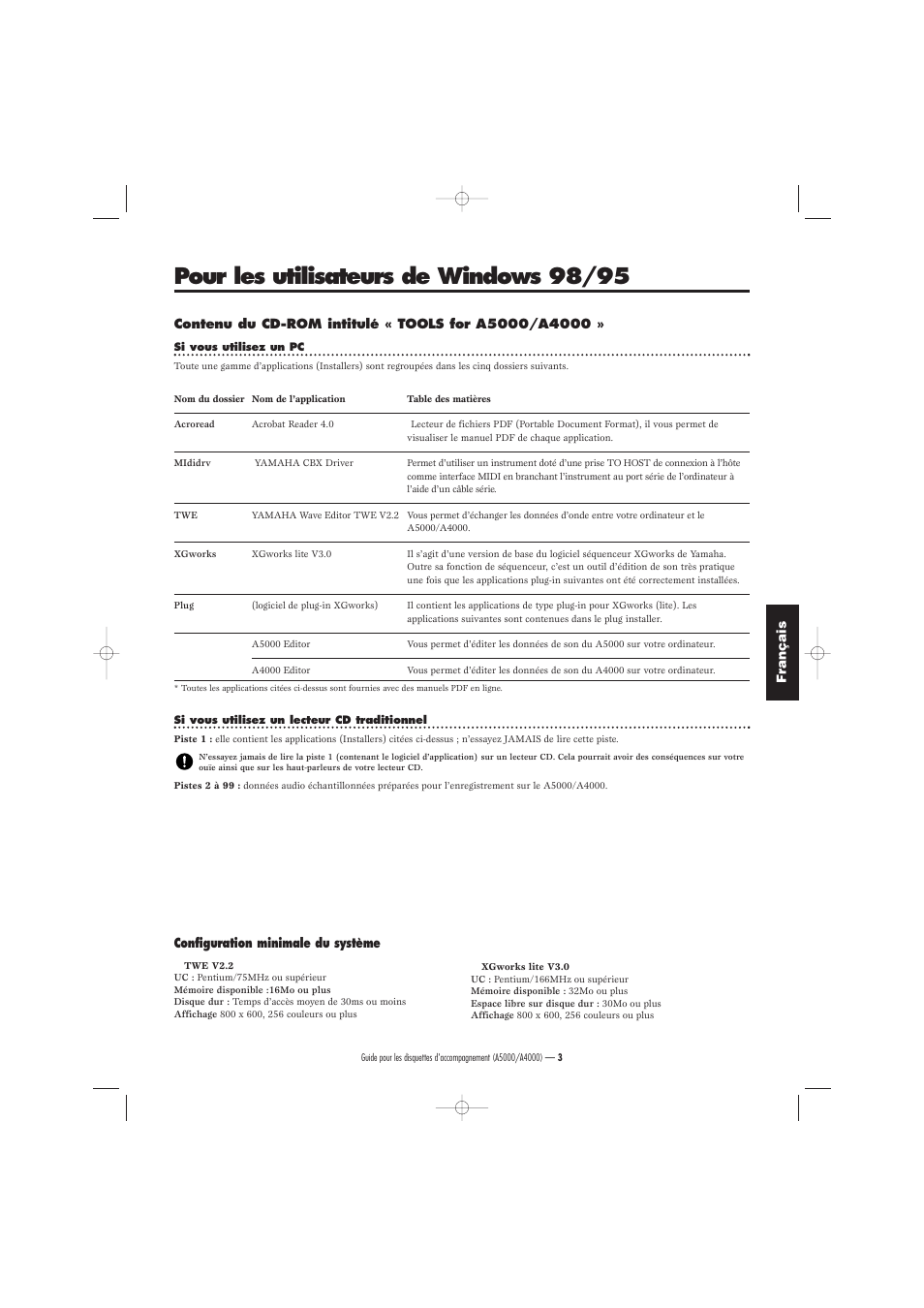 Pour les utilisateurs de windows 98/95 | Yamaha Floppy Disks A4000 User Manual | Page 13 / 24