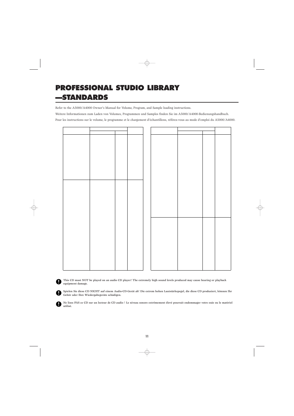 Professional studio library —standards | Yamaha Floppy Disks A4000 User Manual | Page 21 / 24