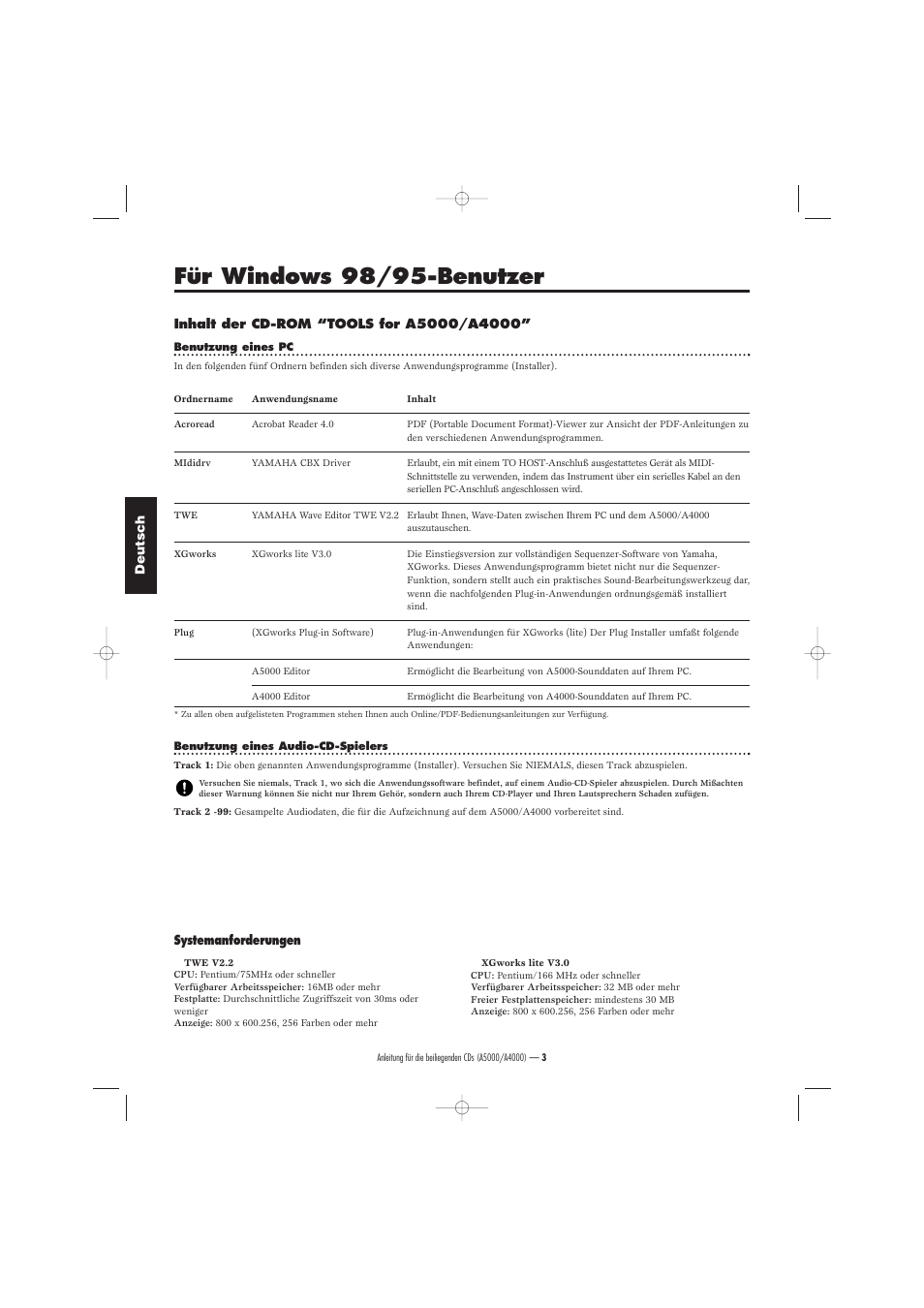 Für windows 98/95-benutzer | Yamaha Floppy Disks A4000 User Manual | Page 8 / 24