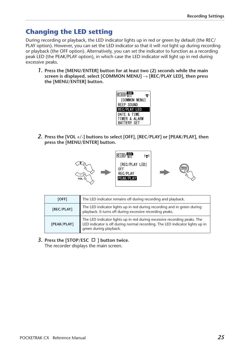 Changing the led setting | Yamaha Pocket Recorder User Manual | Page 25 / 83