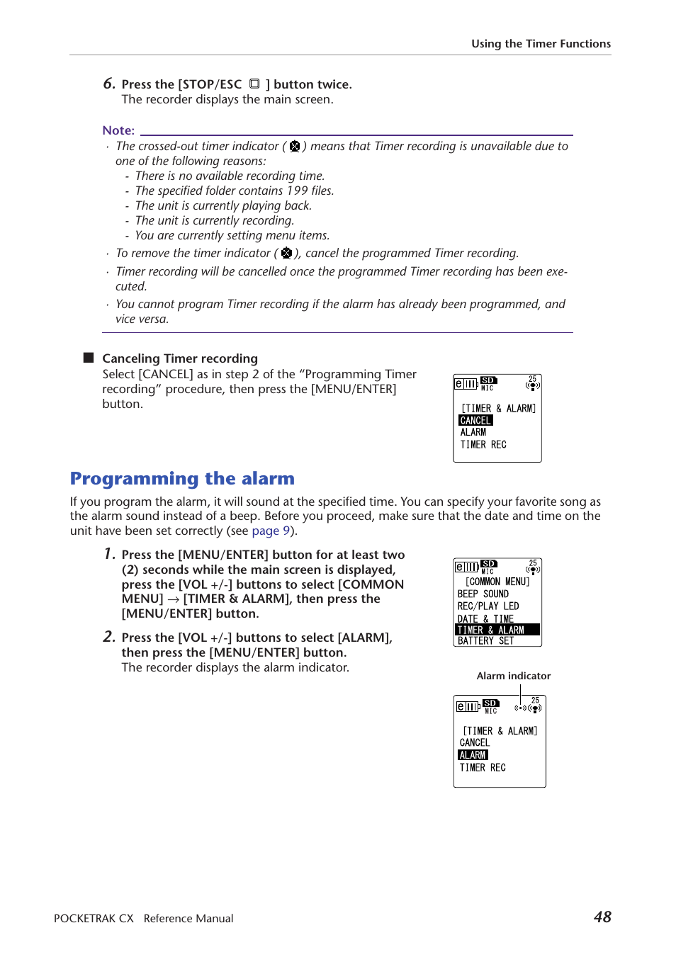 Programming the alarm | Yamaha Pocket Recorder User Manual | Page 48 / 83