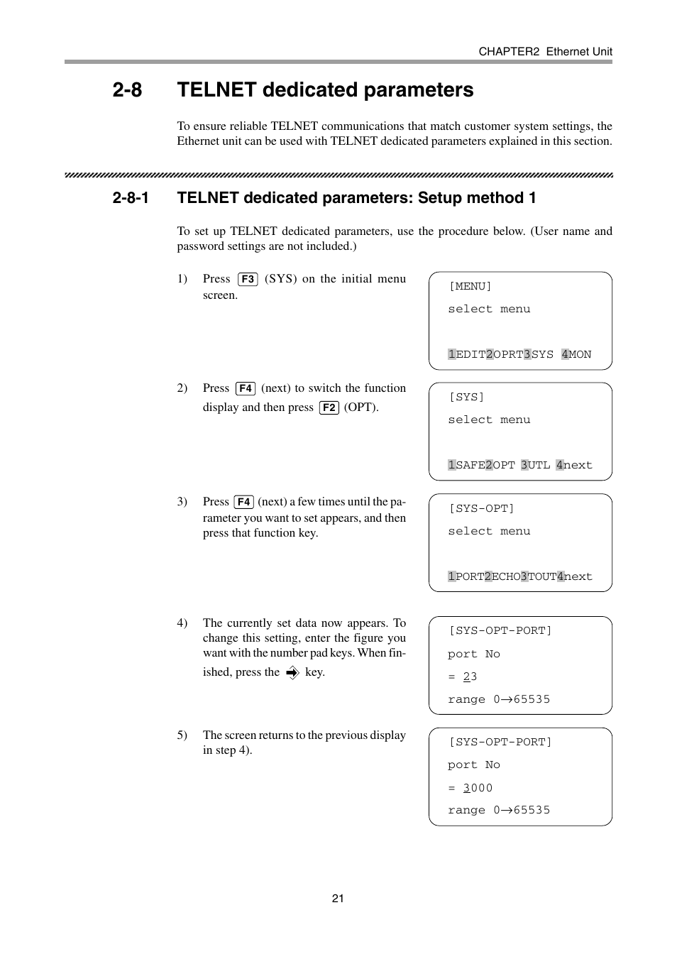 8 telnet dedicated parameters, 8-1 telnet dedicated parameters: setup method 1 | Yamaha DRCX User Manual | Page 27 / 52