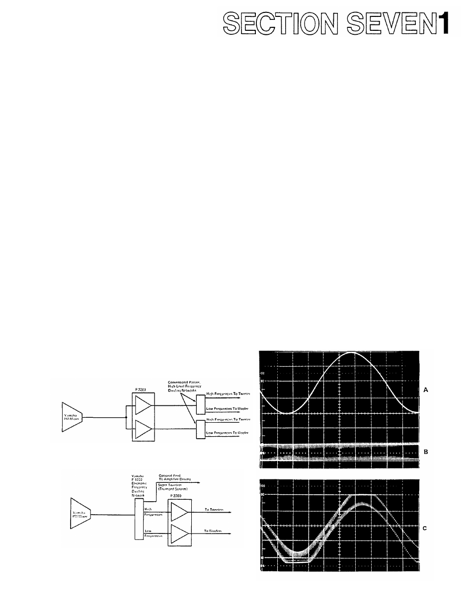 Applications, Biamplification and triamplification, Section seven | Yamaha P-2200/2201 User Manual | Page 40 / 59